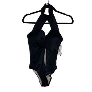 T17 Made in Italie Black one piece with open belly and choker style neck